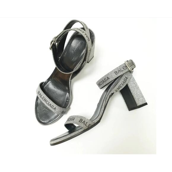 Balenciaga Round Glitter Logo Sandals Sz.38 - Picture 1 of 8
